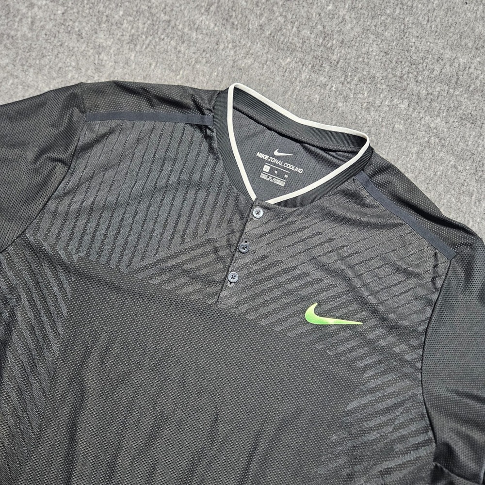 Nike Zonal Cooling Polo Mens XL Black Blade Collar Henley 830959-010